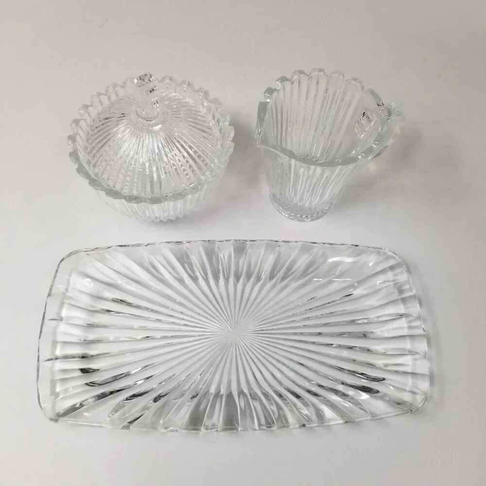Vintage Mikasa Royal Suite Cut Crystal Covered Sugar Bowl Creamer Tray New